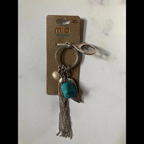 Mia Inspirations Fashion Keychain Silver Clip Turquoise, Pearl, & Bling Feather - Picture 4 of 4